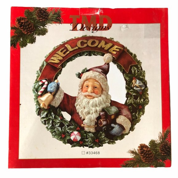 Santa Round Resin Welcome Wreath With Bell Candy Cane & Train & Presents / Gifts - Picture 2 of 9